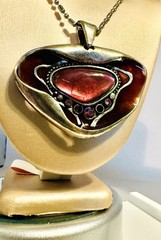 Vintage Unique Salvador Dali Technique Red Jasper 24″ Melt Down Pendant Necklace