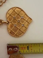Lady Remington Heart w Rhinestones Necklace & Pierced Earrings Gold Tone Set IOB
