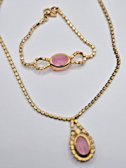 VTG CELEBRITY NY Necklace Bracelet Pink Geode/Pink Druzy w/ Purple Rhinestones