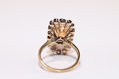 Antique Circa 1900s 18k Gold Natural Diamond Decorated Navette Ring