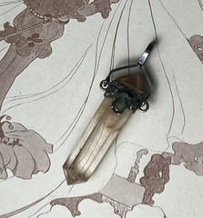 Sterling Silver Rutilated Quartz Pendent With Blue Topaz V318