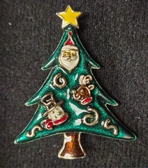 Estate Gold Tone Santa – Reindeer – Snowman Enamel Christmas Tree Pin / Brooch