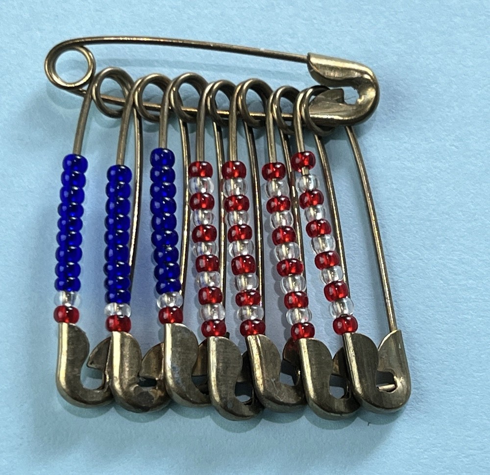 Vintage 1970’s Patriotic USA Flag American United States Flag Beads & Safety Pin
