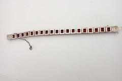 Art Deco Vintage Diamonbar Sterling Silver Channel Set Bracelet Red Openback