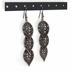 VTG Chunky Stainless Leaf Filigree Glamorous Dangle Statement Earrings 3.25″