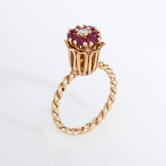 Ruby Diamond Tulip Ring Sz 6 Vintage 10k Yellow Gold Stacking Band Jewelry