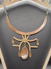 Vtg Brutalist Mixed Metals Abstract Bib Collar Choker Handmade Necklace AS IS