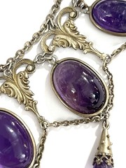ANTIQUE VICTORIAN STERLING SILVER GILT LARGE AMETHYSTS NECKLACE CHOCKER
