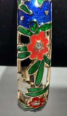 meenakari cut out floral gold tone clamp bracelet rhinestones enamel.