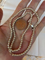 Vintage 925 Sterling Silver Bead Necklace 18″ Strand 4mm strung on chain 13.44g