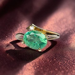 10K Gold Natural Colombian Emerald & Diamond Ring Size 8 -1cttw Bypass Ring 2.2g