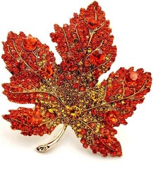 Vintage Stylish Full Micro Pave Yellow Orange Red Crystal Big Maple Leaf Brooch