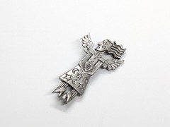 Vintage Silver Tone Winged Angel Fairy Holding Heart Brooch Pin 2.25″ Celestial