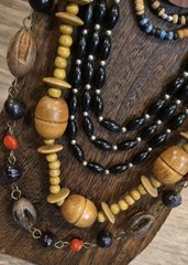 Vintage Wood & Mixed Metal Beaded Necklaces, Set of 6
