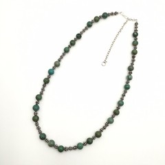 32.8g Handmade Sterling Silver & 8mm Green Turquoise Necklace 20″ #55
