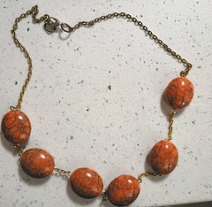 3 Orange/ Coral Gold And Silver Tone Necklace Lot