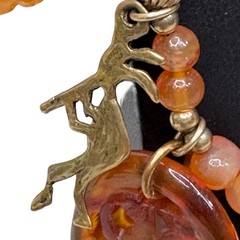Brutalist Nancy NJ Young Kokopelli Tribal Carved Carnelian Bronze Charm Necklace