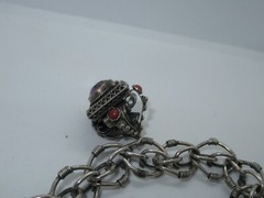 Vintage 800 Silver Etruscan Revival Coral Charm Bracelet Jewelry w/ Amethyst