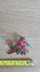 Colorful Rhinestone Red Cardinal Brooch Pin Gold Tone Crystal 3″