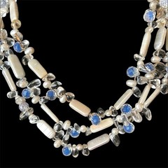 Vintage Unsigned Lucas Lameth 925 Sterling Silver 3 Strand Beaded Necklace Blue