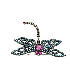 Bauer Dragonfly Brooch Pink, Blue AB Rhinestone Articulated Pin Signed, J595