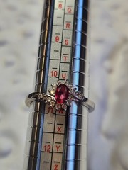 Vintage Oval Ruby & Cubic Zirconia Ring 925 Silver S11 Cocktail Halo Engagement!