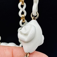 Vintage White Milk Glass & Acrylic Charm Necklace 30″ Drop Mid-Century Statement