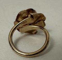 Vtg Sarah Coventry Red Rhinestone 3D Rose Gold Flower Necklace Ring Sz 6 adj.