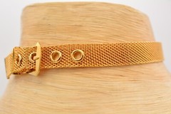 Vintage Choker Necklace Mesh Chain Belt Buckle Collar Gold Chunky 1/2″ 90s AS IS