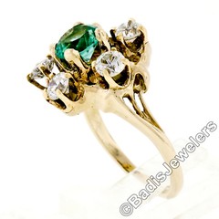 Vintage 14k Yellow Gold Round GIA RARE UNTREATED Emerald Solitaire Diamond Ring