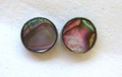 Sterling Stud Earrings Vintage Abalone Circular Southwest Style Iridescent .25″