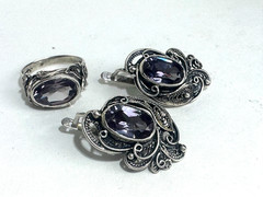 Vintage 1974 Soviet Silver 875 Set Alexandrite Color Change Filigree Kharkiv 4ХЮ