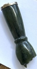 Vintage Big Fig Fist Hand Good Luck Charm Pendant Green Jade W Silver 2.5” Long