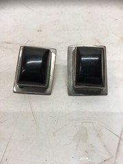 Vintage Pair of Sterling Silver Earrings w/ Black Stone Possibly Onyx