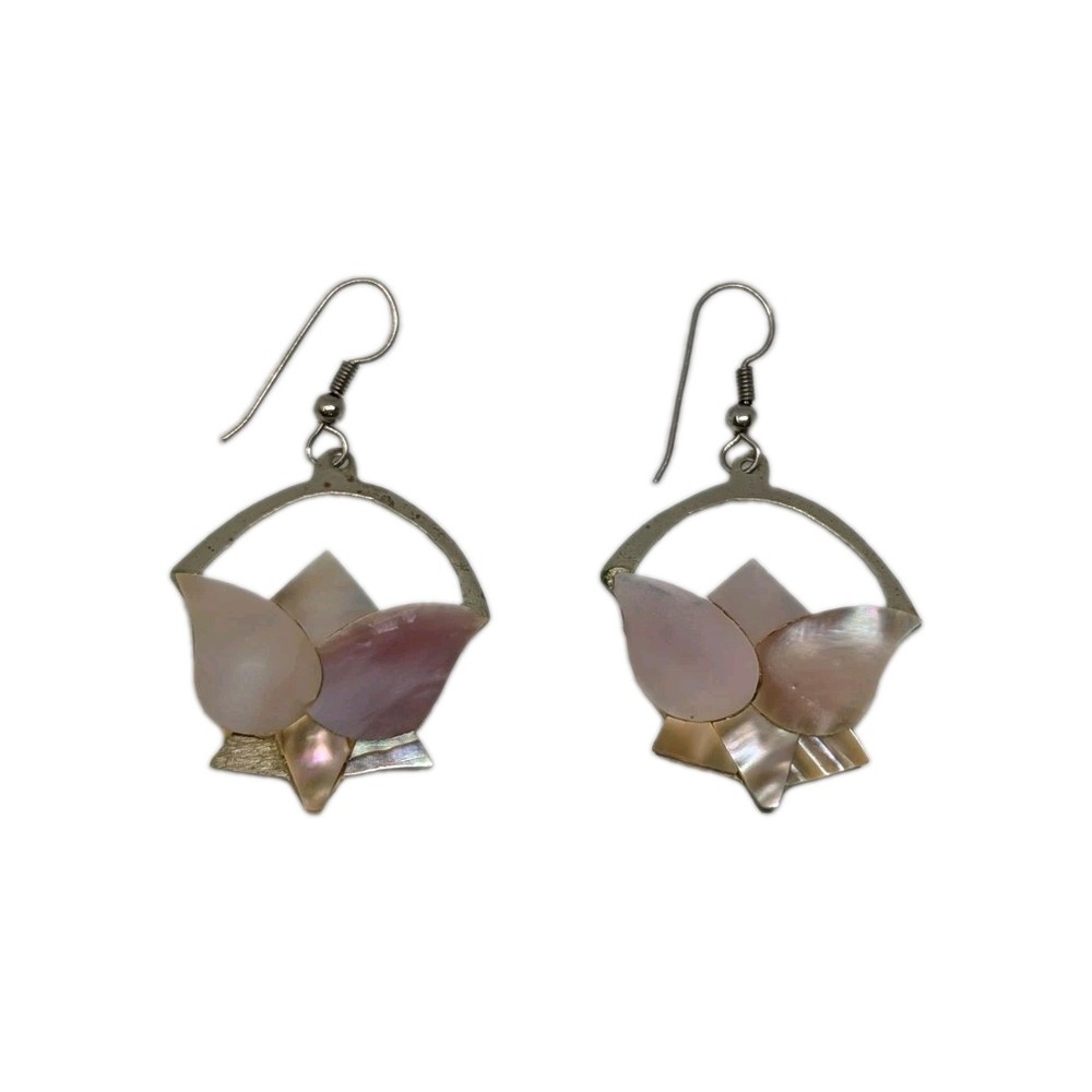 Vintage Alpaca Mexico 1980s Mother of pearl lotus flower earrings