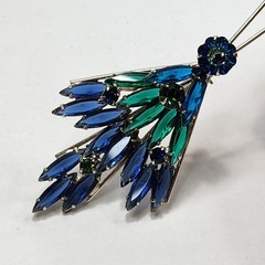 Vtg Juliana Margarita Navettes Blue Green Spray Brooch Pin Clip Earrings (READ)
