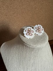 Etsy Maker Mother Of Pearl And Rhinestone Flower Clip On Earrings