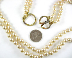 Necklace GLASS FAUX PEARL BEADS Imitation 2 Double Strand Vintage Beaded Knotted
