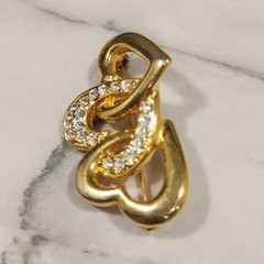 Vintage 80s Rhinestone Triple Heart Intertwined Brooch
