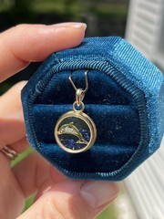 Vintage 14k Gold Diamond & Sapphire Shaker Pendant with Dolphin- 2.64 Grams