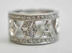 Crystal ring or wide band boho cocktail pinky sterling silver Size 5.50