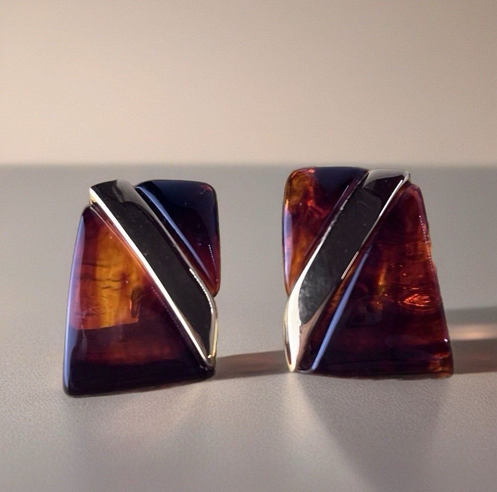 Vtg Napier Lucite Tension With Gold Tone Screw Back Earrings – 1950s – 1” Long