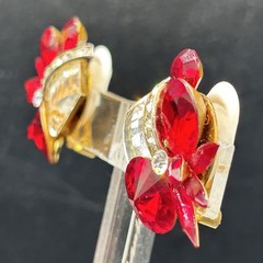 Vintage 80s 90s Stefanie Somers Red Rhinestone Clip On Earrings NOS