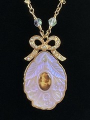 Vintage Kirks Folly Moonglow Portrait Pendant, AB Crystal Necklace, 32″, Retired