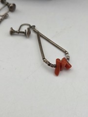 Vintage Long BRANCH CORAL NECKLACE With Spiky Spiny Sterling Screw Back Clip On