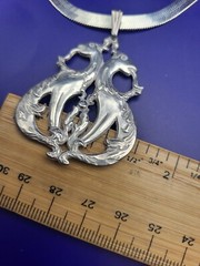 Sterling Silver ITALY 5mm Etched Herringbone Chain Necklace W Dragon Pendant 30g