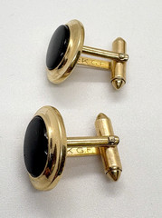 Vintage Hadley USA 12K Yellow Gold Filled Oval Black Onyx Bullet Back Cufflinks