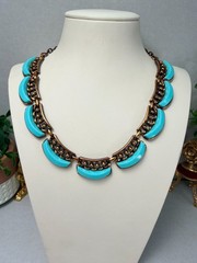 Vintage MCM Matisse Unsigned Copper Turquoise Glass Necklace Tribal Brutalist