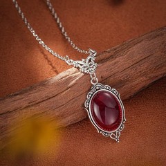 Gothic Blood Red Quartz Pendant Necklace Vampire Witch Choker Women Jewelry