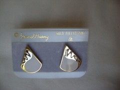 VINTAGE SAMUEL HUANG CLOISONNE RETRO ABSTRACT TEARDROP BROWN & BEIGE EARRINGS